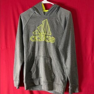 Adidas Charcoal Hoodie with Neon Yellow Logo